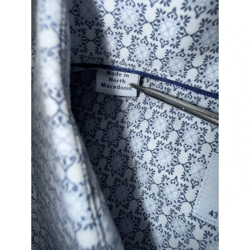 Eton Contemporary Long Sleeve Blue Geometric Size XL 43 17 Collar‎ Formal